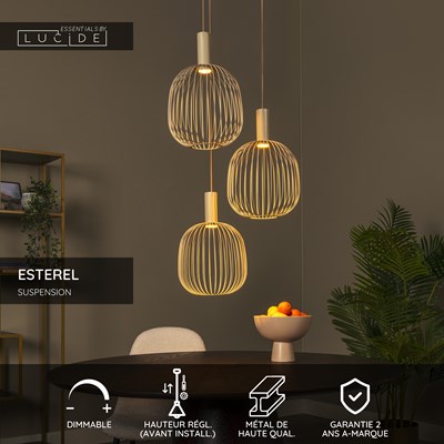 Lucide ESTEREL - Suspension - 3xGU10 (MR11) - Taupe | Essential